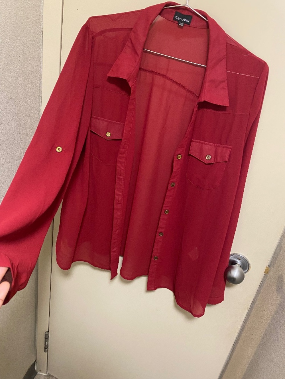 Red Sheer Button-Down Blouse | Women’s 3XL